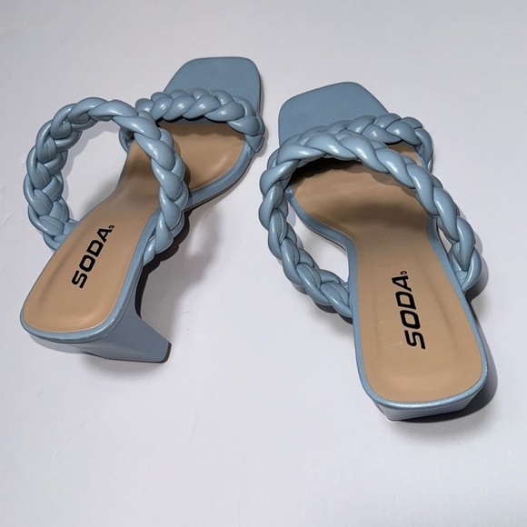 Soda Women's Braided Open Toe Double Strap Heels, Blue, 7.5 - Picture 2 of 9